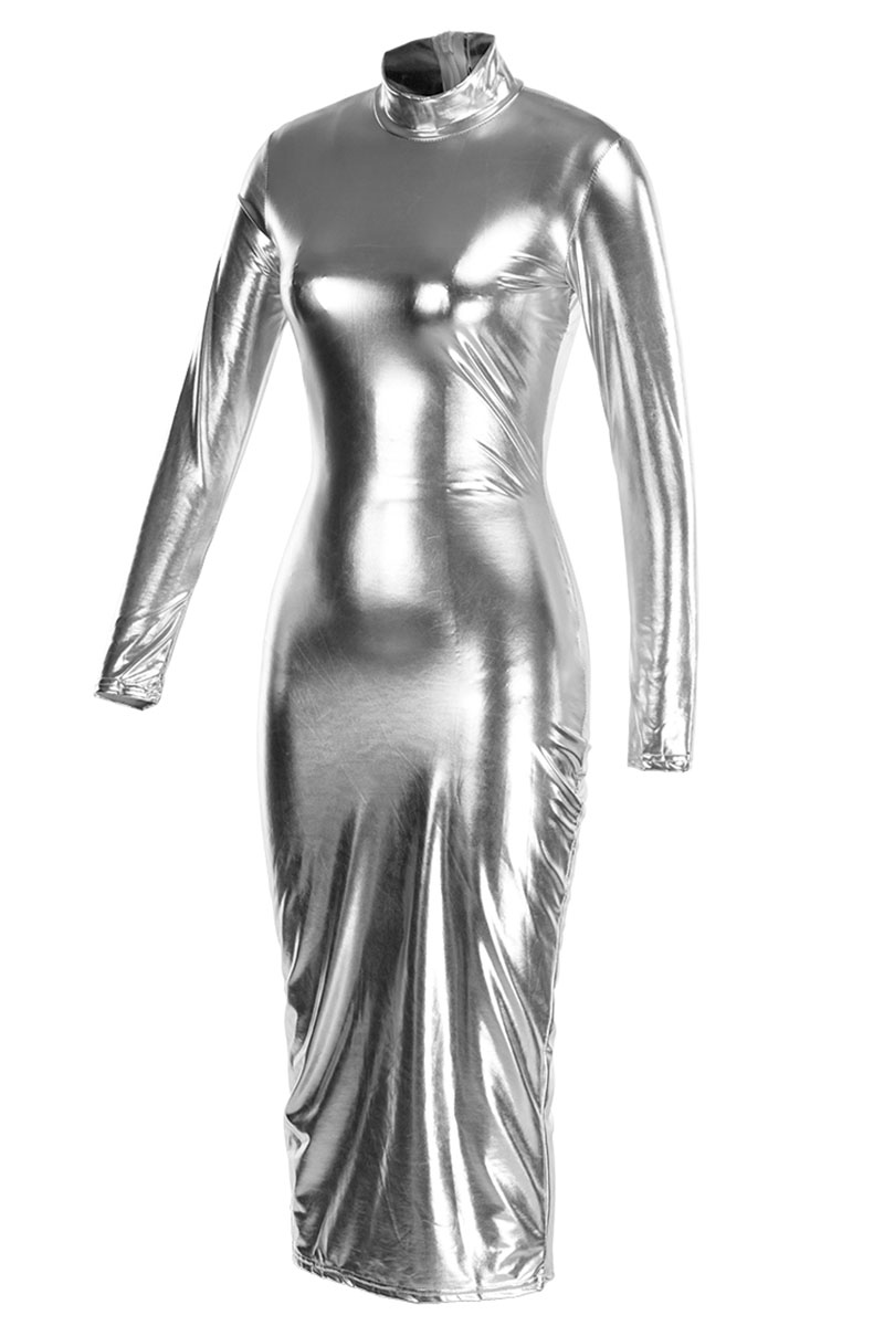 Sexy High Neck Silver Skinny Dress (Without Waist Chain)