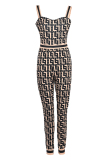 Black khaki Sexy Casual Print Patchwork Backless Square Collar Skinny Jumpsuits