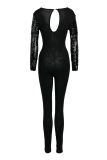 Black Fashion Sexy Patchwork Sequins V Neck Plus Size Jumpsuits