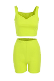 Yellow Sexy Casual Solid Backless V Neck Sleeveless Two Pieces