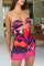 Colour Sexy Print Hollowed Out Split Joint Strapless Pencil Skirt Dresses