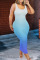 Blue Sexy Casual Gradual Change Print Basic U Neck Vest Dress