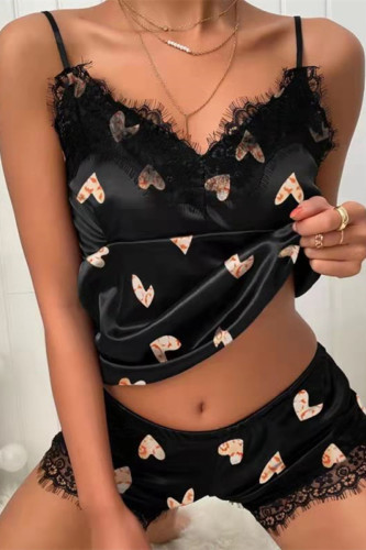 Black White Sexy Living Print Patchwork Backless Sleepwear