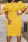 Yellow Fashion Casual Solid Flounce O Neck Short Sleeve Dress Dresses