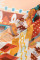 Yellow British Style Print Bandage Patchwork V Neck Long Sleeve Two Pieces