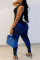 Blue Fashion Casual Print Basic Skinny High Waist Pencil Trousers