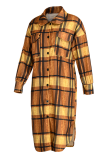 Yellow Casual Plaid Patchwork Turndown Collar Outerwear
