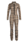Khaki Casual Plaid Patchwork Turndown Collar Skinny Jumpsuits