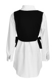 White Casual Solid Patchwork Frenulum Buckle Asymmetrical Turndown Collar Long Sleeve Two Pieces