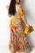 Yellow British Style Print Bandage Patchwork V Neck Long Sleeve Two Pieces