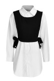 White Casual Solid Patchwork Frenulum Buckle Asymmetrical Turndown Collar Long Sleeve Two Pieces