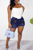Deep Blue Fashion Casual Butterfly Basic Skinny High Waist Plus Size Denim Shorts