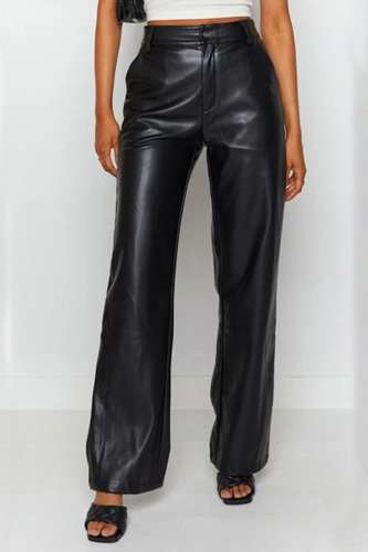 Black Casual Solid Patchwork Straight High Waist Straight Solid Color Bottoms