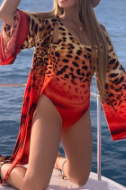 Red Sexy Print Leopard Split Joint Swimwears