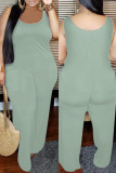 Green Fashion Casual Solid Basic O Neck Regular Jumpsuits