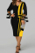 Yellow Fashion Casual Print Patchwork V Neck Long Sleeve Plus Size Dresses