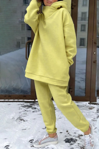 Yellow Casual Solid Patchwork Hooded Collar Long Sleeve Two Pieces