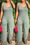 Pink Fashion Casual Solid Basic O Neck Regular Jumpsuits