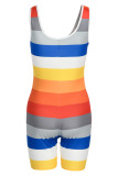 Multi-color street Striped Milk. Short Sleeve Slip Jumpsuits