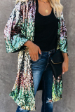 Multi-color Half-Open collar Sequin Patchwork Others Long Sleeve cloak