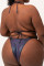 Blue Fashion Sexy Solid Backless Strap Design Halter Plus Size Swimwear