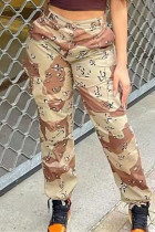 Camouflage Fashion Casual Camouflage Print Basic Regular High Waist Conventional Full Print Bottoms