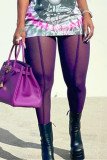 Purple Fashion Sexy Solid See-through Skinny High Waist Pencil Trousers