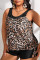 Leopard Print Fashion Sexy Print Leopard Patchwork Backless U Neck Plus Size Swimwear