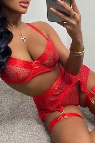 Red Sexy Solid Patchwork Valentines Day Lingerie