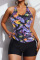 Purple Fashion Casual Print Patchwork Swimwears