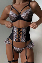 Black Sexy Embroidered Patchwork Valentines Day Lingerie