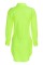 Fluorescent Green Fashion Casual Solid Slit Turndown Collar Tops