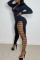 Black Fashion Sexy Solid Hollowed Out Split Joint Chains Zipper Collar Skinny Jumpsuits