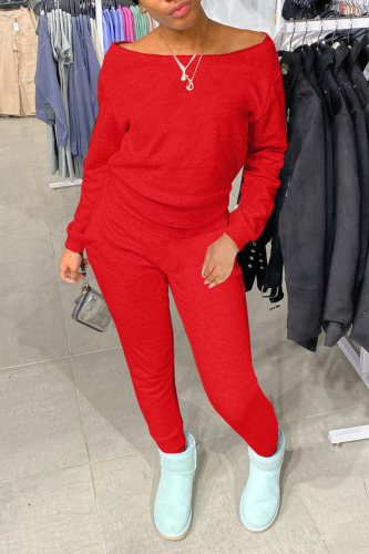 Red Casual Solid Patchwork O Neck Long Sleeve Two Pieces