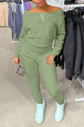 Green Casual Solid Patchwork O Neck Long Sleeve Two Pieces
