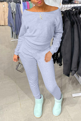 Grey Casual Solid Patchwork O Neck Long Sleeve Two Pieces