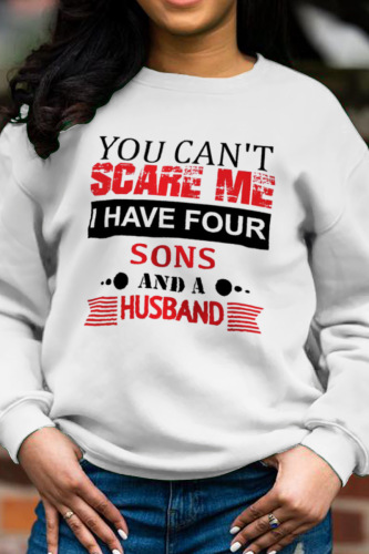 White Fashion Casual Print Letter O Neck Tops