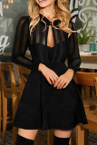 Black Sexy Solid Patchwork See-through V Neck A Line Dresses