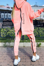 Pink Casual Street Print Patchwork Zipper Hooded Collar Long Sleeve Two Pieces