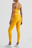 Yellow Casual Sportswear Solid Basic High Waist Skinny Trousers