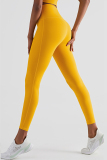Yellow Casual Sportswear Solid Basic High Waist Skinny Trousers