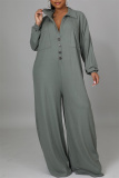 Blue Fashion Casual Solid Patchwork Turndown Collar Regular Jumpsuits