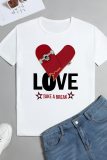 White Fashion Daily Print Patchwork Letter O Neck T-Shirts