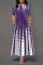 Purple Fashion Casual Print Basic O Neck Long Dress