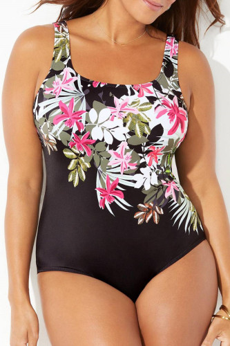 Multicolor Fashion Sexy Print Backless U Neck Plus Size Swimwear
