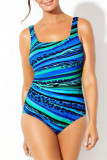 Multicolor Fashion Sexy Print Backless U Neck Plus Size Swimwear