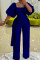 Dark Blue Casual Solid Patchwork Square Collar Straight Jumpsuits