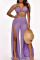 Purple Sexy Solid Split Joint Slit Off the Shoulder Sleeveless Two Pieces