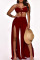 Burgundy Sexy Solid Split Joint Slit Off the Shoulder Sleeveless Two Pieces