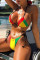 Multicolor Fashion Sexy Patchwork Frenulum Backless Swimwears
